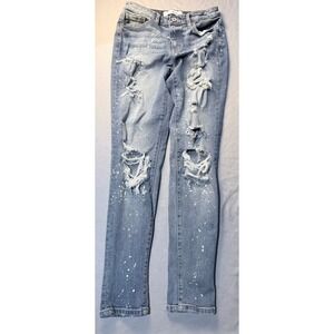 KanCan Distressed Paint Splatter Skinny Jeans Light Wash KC8368L Womens Size 3